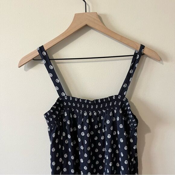 NWOT LOFT Navy Ocean Shell Smocked Pockets Ruffle Midi Tank Dress - Picture 6 of 15